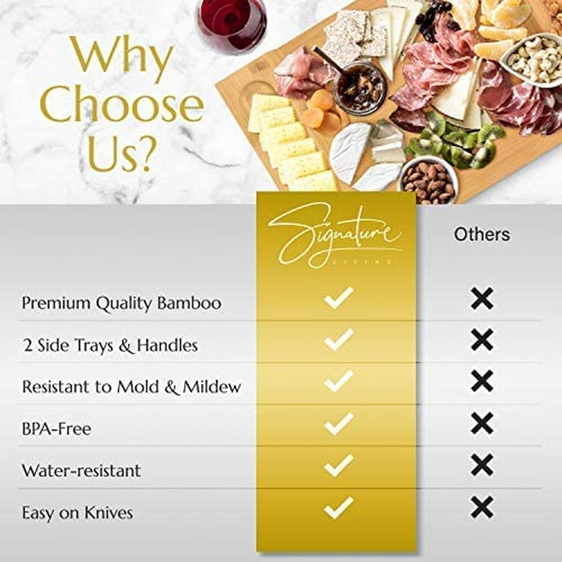 Beautiful Large Bamboo Cheese Board Charcuterie Board (16" x 10" x 1.2") - Durable Wooden Charcuterie Serving Board