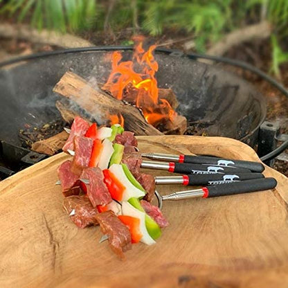 Tapirus Marshmallow Roasting Sticks – Set of 4 Telescoping Campfire Sticks - Protect Kids with Insulated Handle Holders – Extendable, Retractable and Collapsing – Heavy Duty Metal Camping Equipment