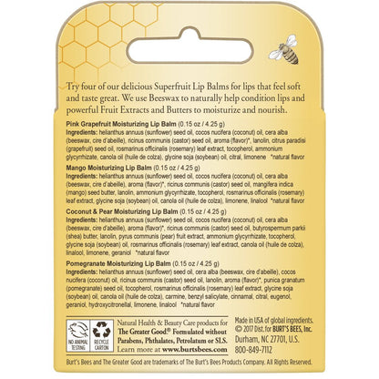 100% Natural Moisturizing Lip Balm with Beeswax, Superfruit, 4 Tubes