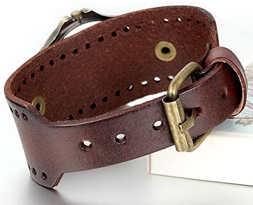JewelryWe Vintage Wrist Watch Wide Leather Strap Band Cuff Quartz Watches for Men Women, for Valentine’s Day