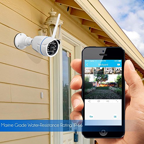 Wireless Weatherproof Outdoor IP HD 720p WiFi Motion Detector Security Camera with Built-In 16GB SD Storage