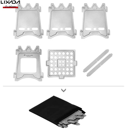 Lixada Camping Cookware Set - Titanium Wood Stove Frypan Ultra Light Portable Cooking Equipment Mess Kit Tools with Folding Handle for Picnic BBQ Camp Hiking