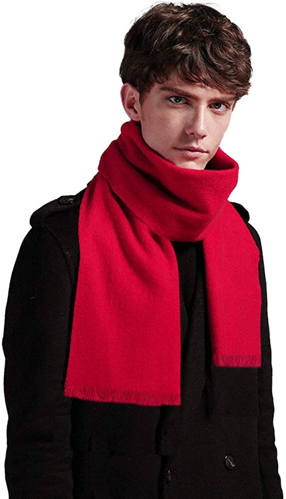 HH HOFNEN Men's Winter Classic Plaid Scarf - Cashmere Feel Tassel Edge Soft Warm Scarf