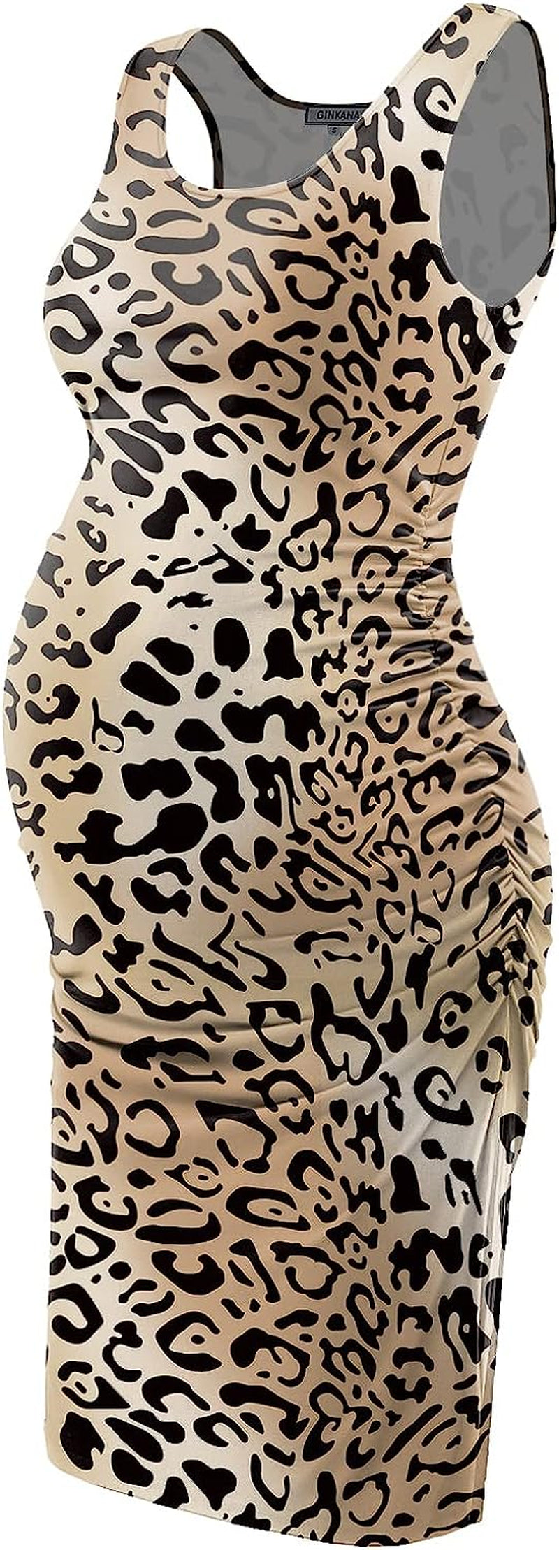  Maternity Tank Dress Bodycon Sleeveless Casual Short Ruched Midi Fitted Dress for Pregnant Women
