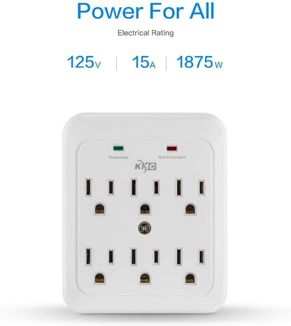 2 Pack 980 Joule Surge Protector, 6-Outlet Wall Plug Adapter Power Strip