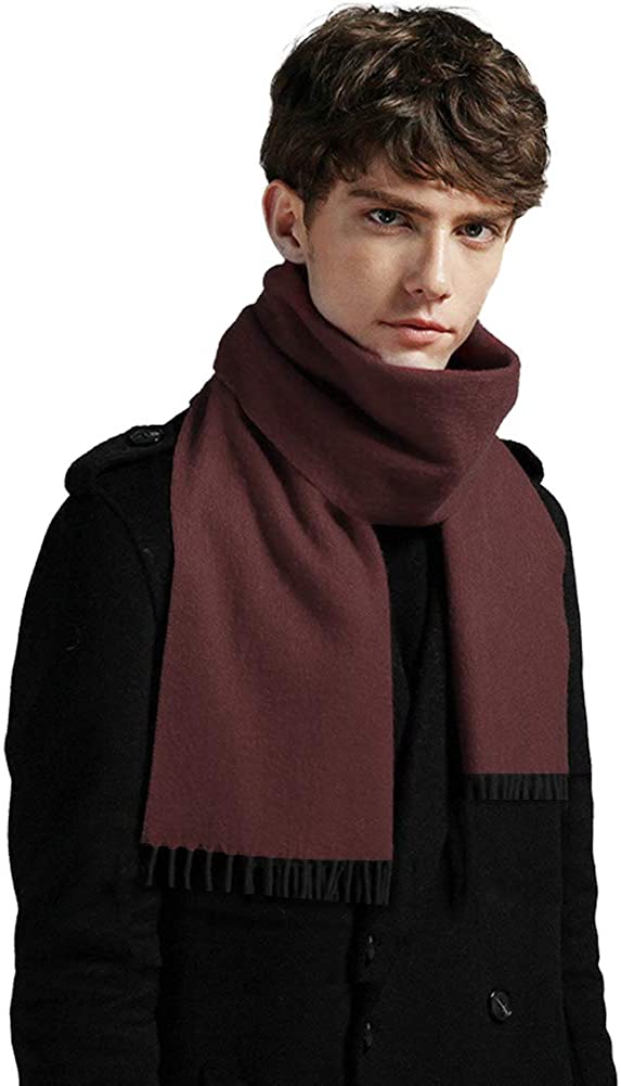 HH HOFNEN Men's Winter Classic Plaid Scarf - Cashmere Feel Tassel Edge Soft Warm Scarf