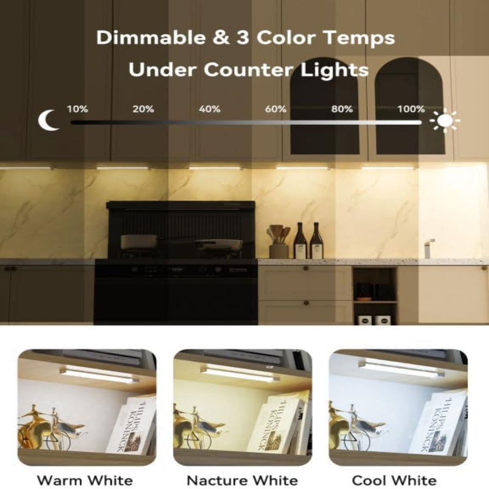 3-Pack Under Cabinet Lights – 8 Inch Motion Sensor LED, Rechargeable Wireless Closet Lighting