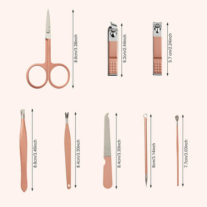 8-in-1 Manicure & Pedicure Set – Professional Stainless Steel Nail Grooming Tools – Includes Nail Scissors & Accessories – Pink Leather Travel Case