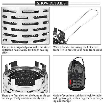 Dilwe Camping Stove Camping Mini Heater Portable Stainless Steel Tent Heating Cover with Handle and Storage Bag Camping Warm Equipment