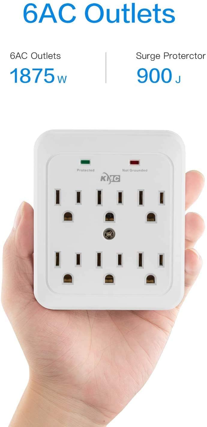 2 Pack 980 Joule Surge Protector, 6-Outlet Wall Plug Adapter Power Strip