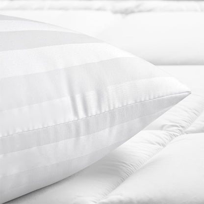 2-Pack Queen Bed Pillows – 20 x 30 Inches – Super Soft Down Alternative Microfiber – Side & Back Sleeping Use – Wide Stripe White