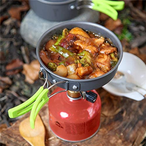 N Camping Cookware Mess Kit, Backpacking Gear and Hiking Outdoors Bug Out Bag Cooking Equipment 10 Piece Cookset | Lightweight, Compact, Durable Pot Pan Bowls with Free Folding Spork and Nylon Bag