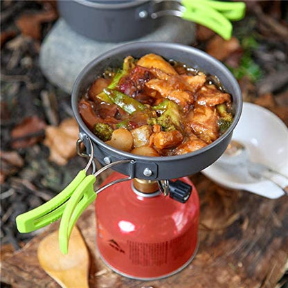N Camping Cookware Mess Kit, Backpacking Gear and Hiking Outdoors Bug Out Bag Cooking Equipment 10 Piece Cookset | Lightweight, Compact, Durable Pot Pan Bowls with Free Folding Spork and Nylon Bag