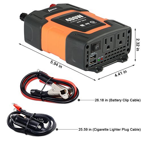 400W Power Inverter DC 12V to 110V AC Car Inverter with 3.1A Dual USB Converter