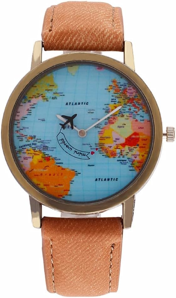 Travel The World Watch - Cool Unique Airplane Moving Flying World Map Watch