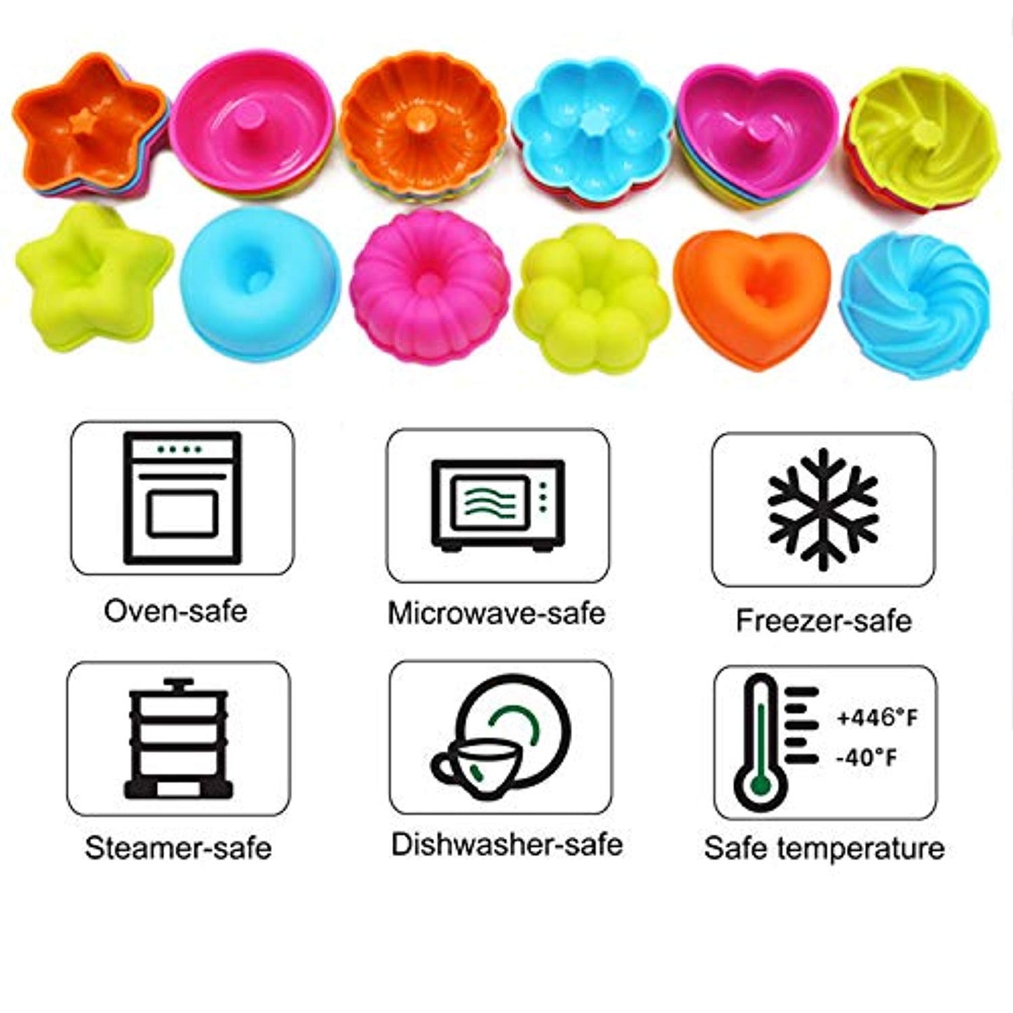 24Pc 100% Silicone Molds 2 3/4 inch Cupcake Donut BPA Free Baking Cups Set