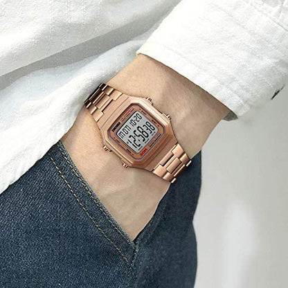 Men's Digital Watch Gold, Waterproof Analog Quartz Square Watch with Countdown Stopwatch Alarm Date…