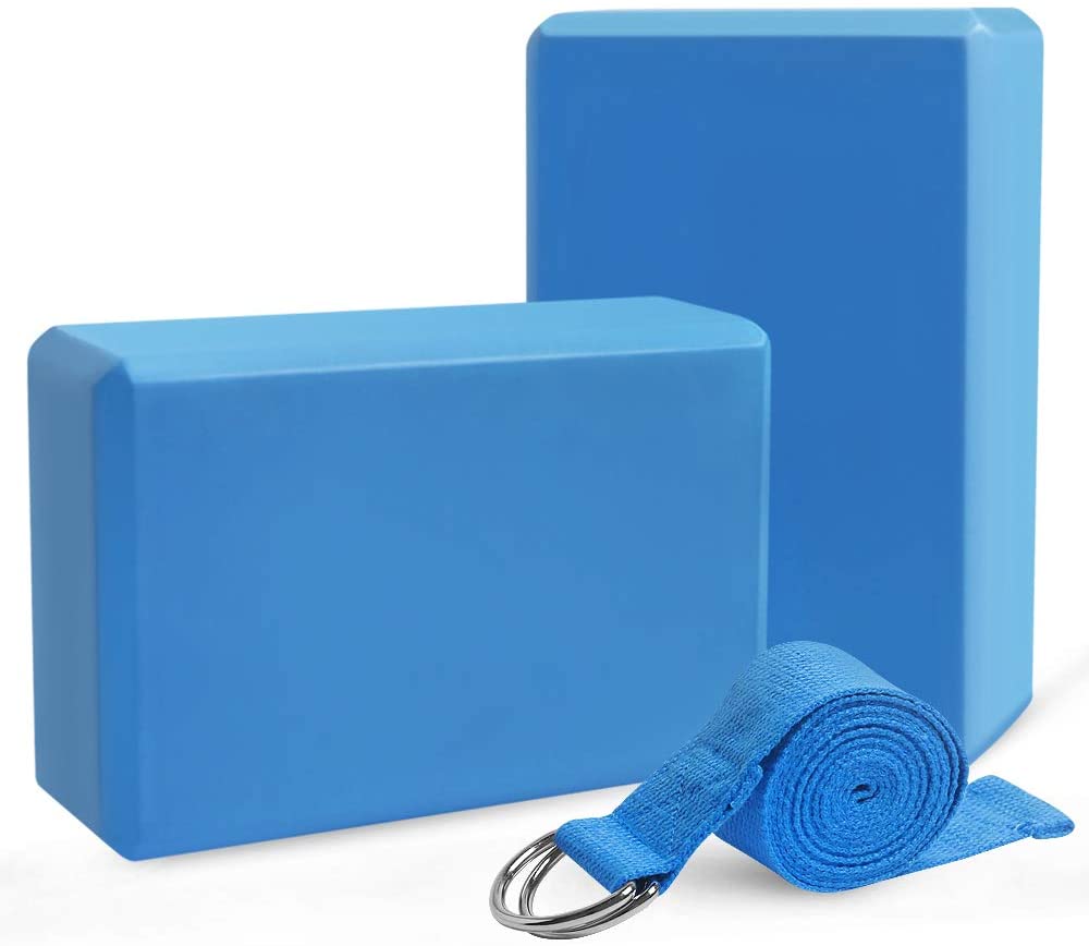 JOCHA Yoga Blocks Set of 2 with Strap EVA Foam High Density Non-Slip Lightweight Exercise Bricks Perfect for Pilates Improve Strength Aid Balance Flexibility for Beginners and Experienced Yogis