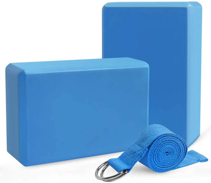 JOCHA Yoga Blocks Set of 2 with Strap EVA Foam High Density Non-Slip Lightweight Exercise Bricks Perfect for Pilates Improve Strength Aid Balance Flexibility for Beginners and Experienced Yogis