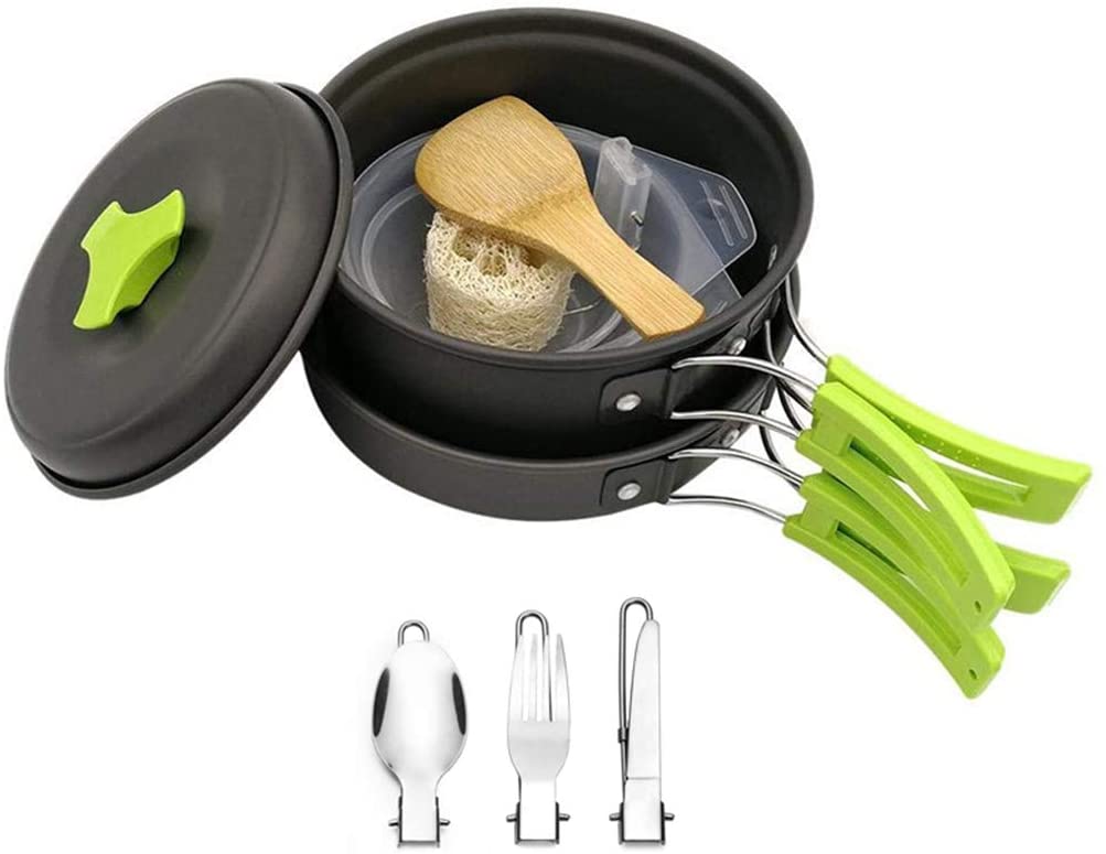 DZRZVD Camping Cookware Mess Kit Gear,Backpacking Accessories Equipment Pots and Pan Set with Mesh Carrying Bag for Hiking, Picnic