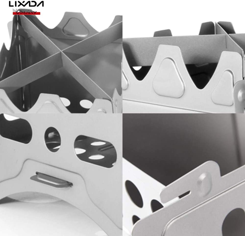 Lixada Camping Cookware Set - Titanium Wood Stove Frypan Ultra Light Portable Cooking Equipment Mess Kit Tools with Folding Handle for Picnic BBQ Camp Hiking