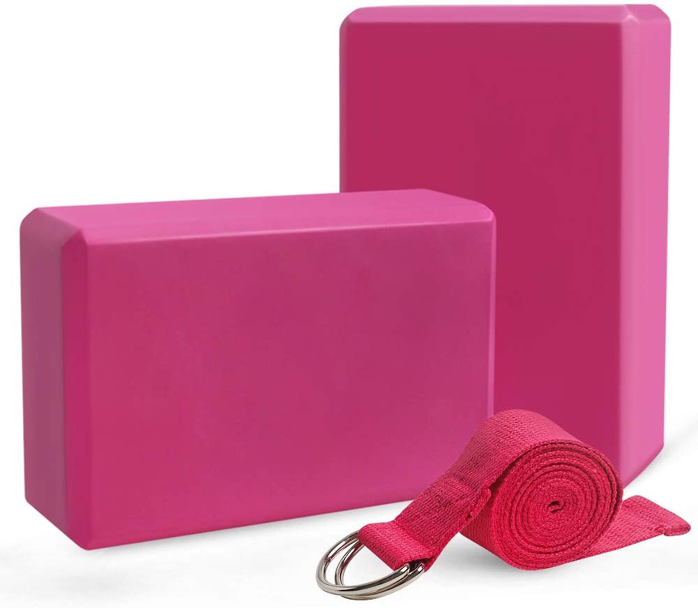 JOCHA Yoga Blocks Set of 2 with Strap EVA Foam High Density Non-Slip Lightweight Exercise Bricks Perfect for Pilates Improve Strength Aid Balance Flexibility for Beginners and Experienced Yogis