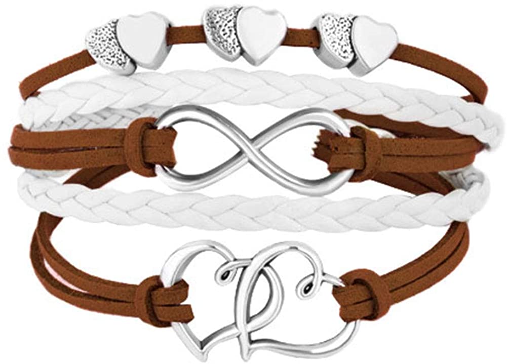 Leather Wrap Infinity Heart Layered Bracelet