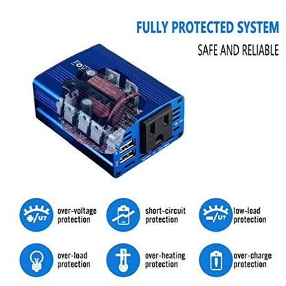 150W Car Outlet Power Converter with 3.1A Dual USB Charge Ports