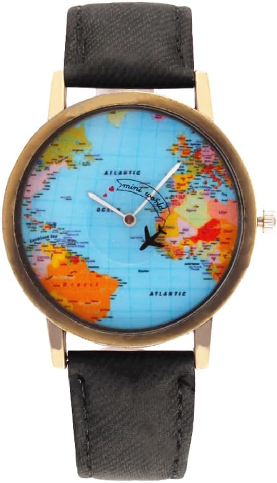 Travel The World Watch - Cool Unique Airplane Moving Flying World Map Watch