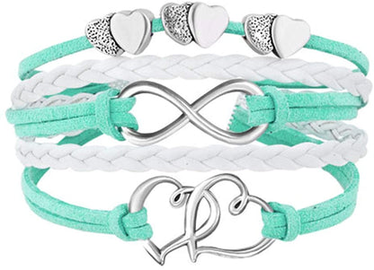 Leather Wrap Infinity Heart Layered Bracelet