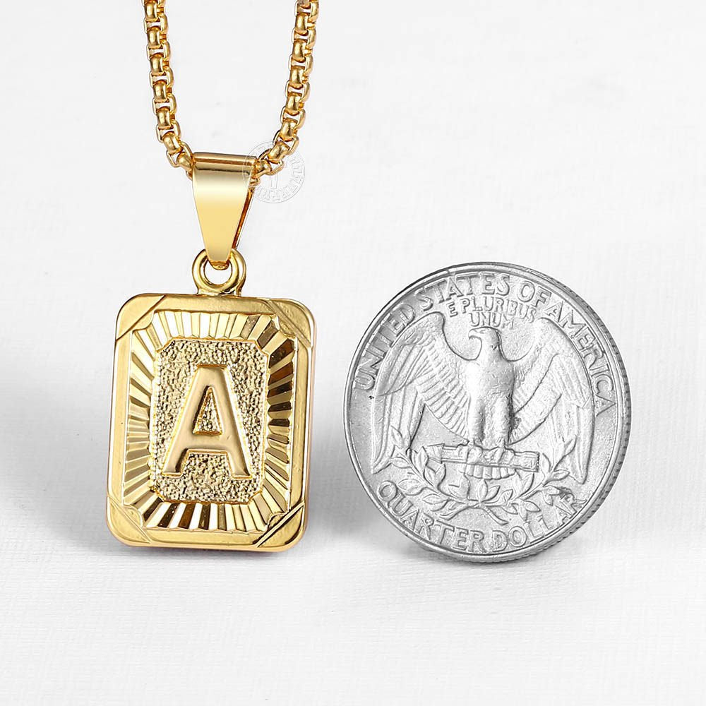 Gold Filled A-Z Initial Necklace - Pendant & Box Chain - 22"