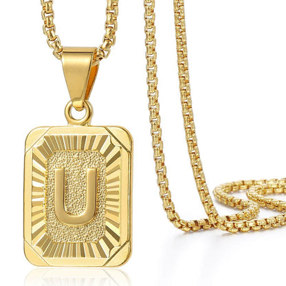 Gold Filled A-Z Initial Necklace - Pendant & Box Chain - 22"