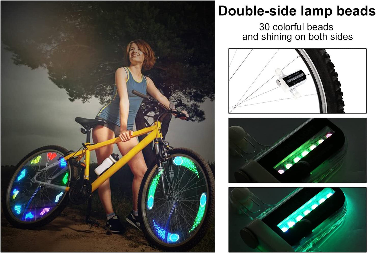  Bike Wheel Lights, Bicycle Wheel Lights Waterproof RGB Ultra Bright Spoke Lights 14-LED 30pcs Changes Patterns -Safety Cool Bike Tire Accessories Kids Adults-Visible from All Angle