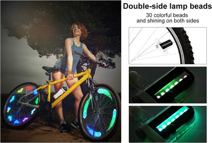  Bike Wheel Lights, Bicycle Wheel Lights Waterproof RGB Ultra Bright Spoke Lights 14-LED 30pcs Changes Patterns -Safety Cool Bike Tire Accessories Kids Adults-Visible from All Angle