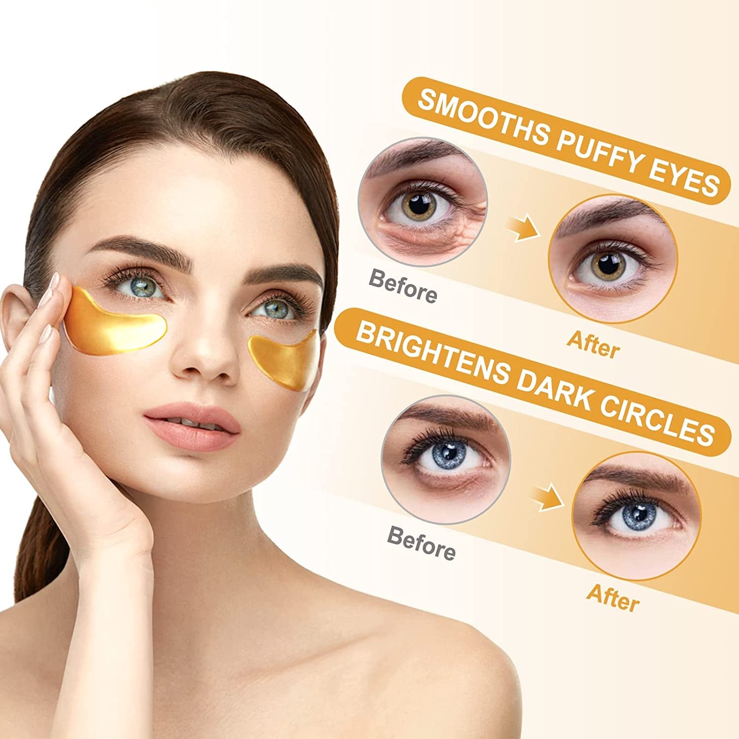 30 Pairs 24K Gold Under Eye Mask - Eye Masks for Dark Circles and Puffiness, Reduce Wrinkles, Eye Bags and Fine Lines, Under Eye Patches Skin Care for Women and Man, with Hair Clips.