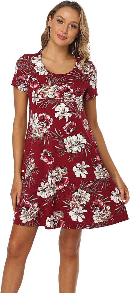 Qurvoo Women's Short Summer Casual Dress Floral Tank Sleeveless/Short Sleeve Dress with Pockets