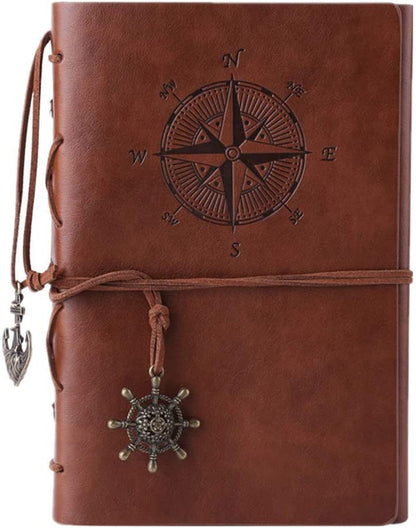 Vintage Refillable Journey Diary, Classic Embossed Travel Journal Notebook with Blank Pages and Retro Pendants