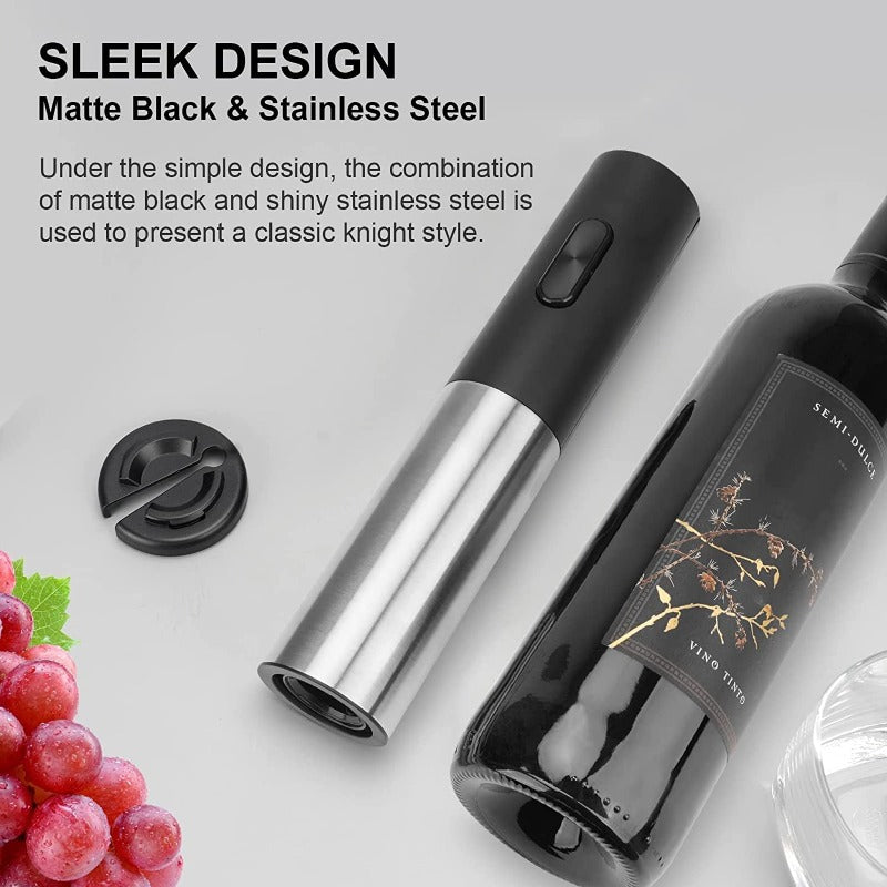 Electric Wine Bottle Opener with Foil Cutter, Battery Operated Stainless Steel 