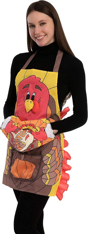 4 Pc Set of Thanksgiving Kitchen Linens- Apron, Oven Mitts and Pot Holder
