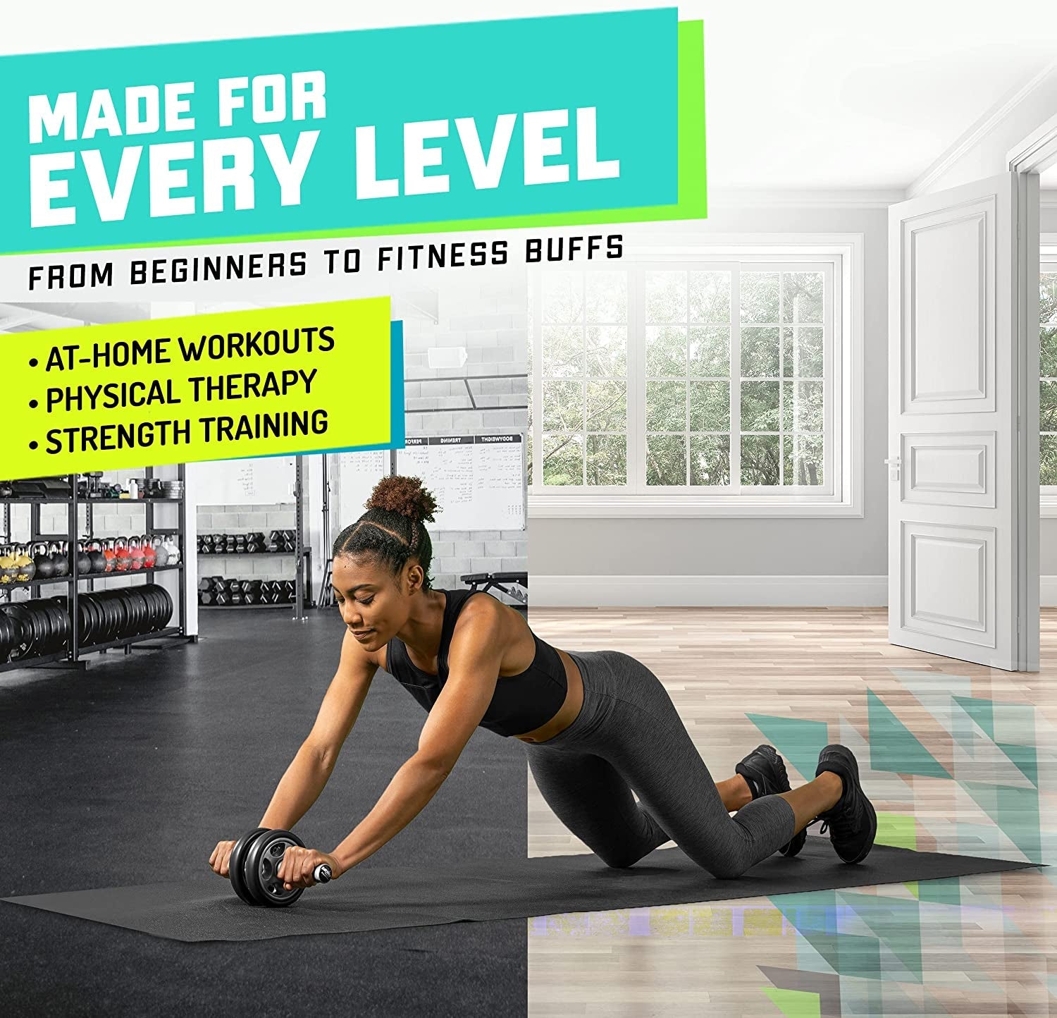  Ab Roller Wheel - Gym & At Home Ab Workout Equipment with 2 Wheels to Exercise Core Abdominal Muscles 