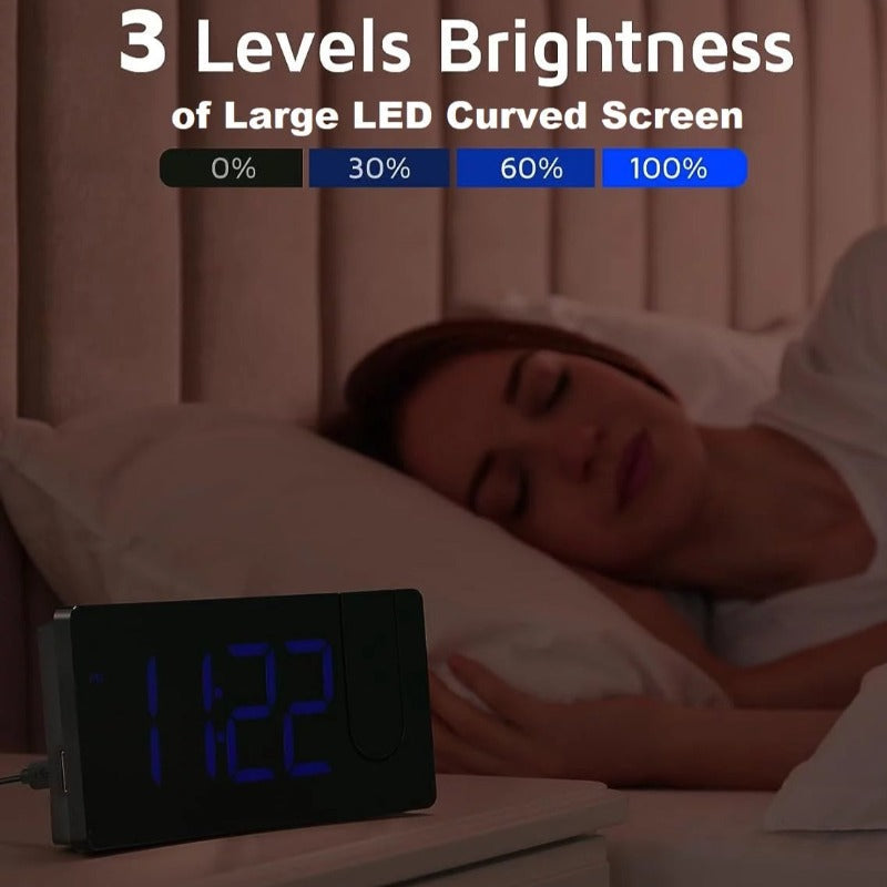 Projection Alarm Clock with 180° Rotatable Projector, 3-Level Brightness, Progressive Volume & USB Charger