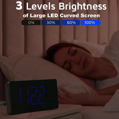 Projection Alarm Clock with 180° Rotatable Projector, 3-Level Brightness, Progressive Volume & USB Charger