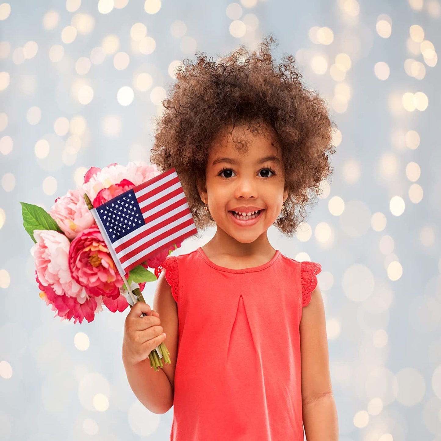  12 Pack Small American Flags on Stick, Small US Flags/Mini American Flag on Stick 4x6 Inch US American Hand Held Stick Flags with Kid-Safe Spear Top