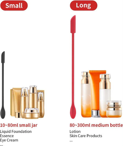 Miri Spatula Silicone Spatula Set - Cuttte 2pcs Makeup Spatula Small Spatula for Cosmetics, Reusable Beauty Tiny Spatula, Thin Jar Spatula Food Scraper, Get Last of Makeup Out, Black and Red