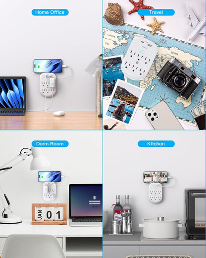 2 Pack Surge Protector Outlet, Multi Plug Outlet Adapter with 6 Wall Outlets 2 USB Wall Charger (1 USB C Port)