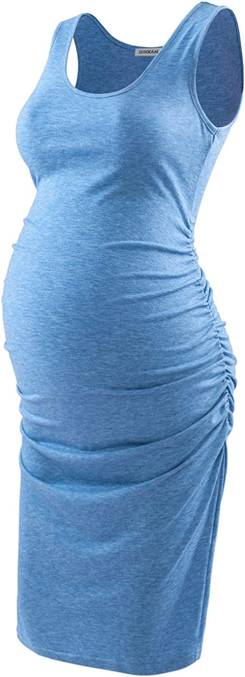  Maternity Tank Dress Bodycon Sleeveless Casual Short Ruched Midi Fitted Dress for Pregnant Women