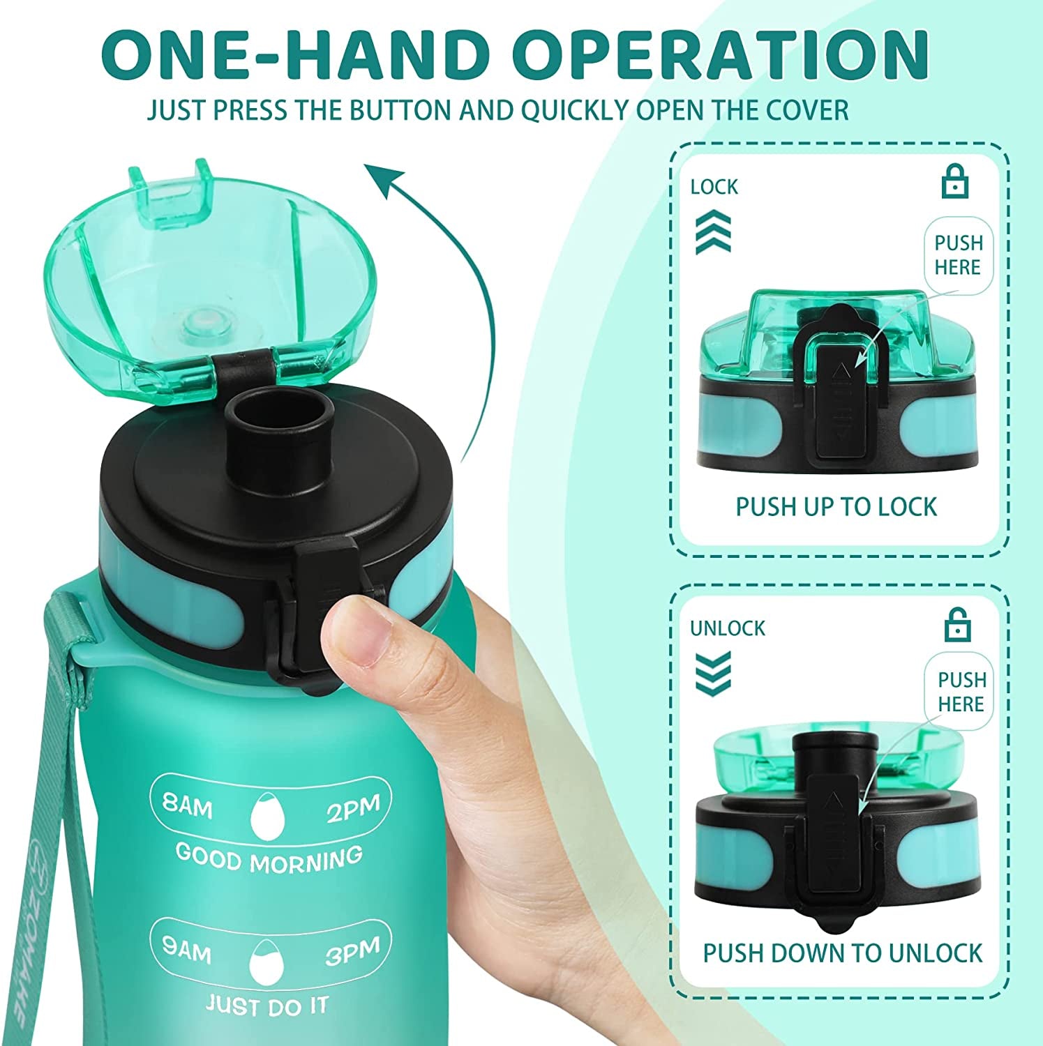  32oz Motivational Water Bottle with Times to Drink,Time Marker & Removable Strainer,Fast Flow,Leakproof Tritan BPA Free Non-Toxic Water Jug for Fitness,Gym,Sports