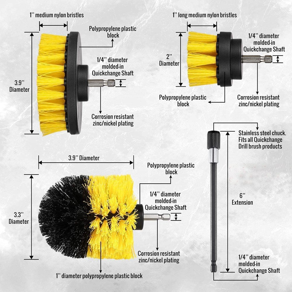 4 PCS Drill Brush Attachment Set - Power Scrubber Drill Cleaning Brush Kit