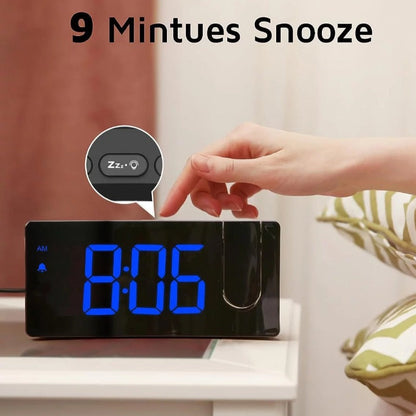 Projection Alarm Clock with 180° Rotatable Projector, 3-Level Brightness, Progressive Volume & USB Charger