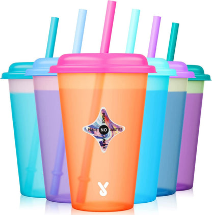 Color Changing Cups with Lids and Straws for Kids 6Pack